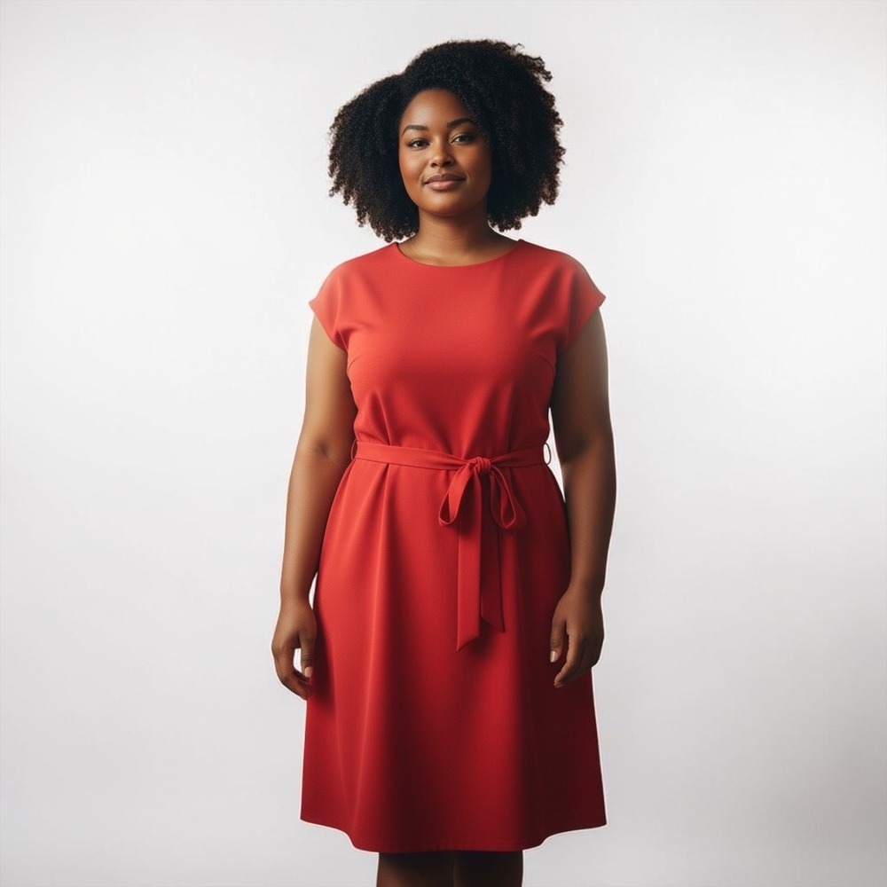 Ann Taylor Red Cap Sleeve Belted Sheath Dress Size 10 Jersey Knit‎ Workwear